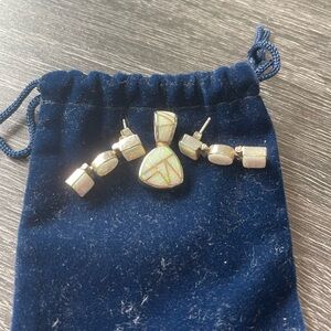 Sterling Silver & Mother of Pearl  Jewelry Set of Earrings and Pendant
